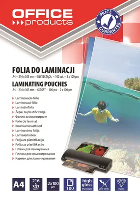 Zdjęcie produktu dla Folia do laminowania A4 Office Products 2x100mikr błyszcząca 100szt. transparentna