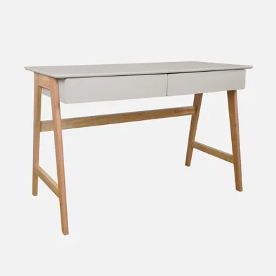 Immagine prodotto di Scrivania decorata in legno di hevea con 2 cassetti, Marrone naturale