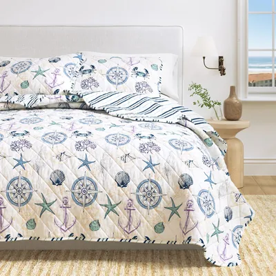 Productafbeelding van Beddengoedset voor een tweepersoonsbed / queensize-bed, zomerse kustdeken met kussensloop
