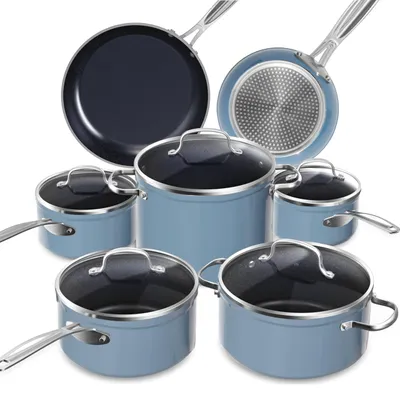 Productafbeelding van Nuwave 12-delige kookset in blauw, met Duralon keramische coating, vrij van PFAS