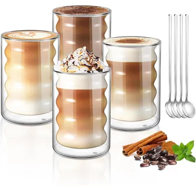 Produktbild von Doppelwandige Kaffeegläser 350ml 4er Set Spiralförmig Borosilikatglas