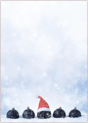 Produktbild von Motivpapier Briefpapier Weihnachten (MPA-5248, DIN A4, 100 Blatt) schwarze Kugeln im Schnee mit Zipfelmütze