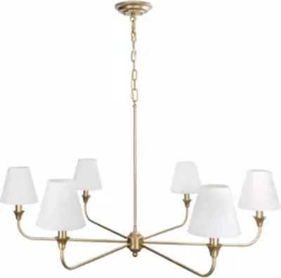 Produktbild von Kronleuchter Chic - Gold Modernes Design Weißer Lampenschirm Elegante Pendelleuchte Hängeleuchte Stilvolles Hochwertige