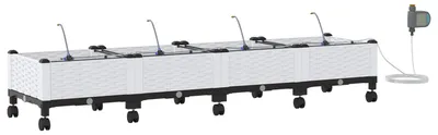 Imagen del producto de vidaXL Macetas de jardín con sistema de riego y ruedas, juego de 4 unidades, color blanco, material: polipropileno (PP)