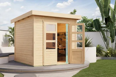 Produktbild von Karibu Gartenhaus Gerätehaus Kolbin 3 XXL naturbelassen 244x244x244 cm mit extra hoher Tür