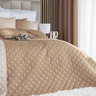 Produktbild von HERRINGBONE Tagesdecke Dunkelbeige 170x210 cm - Eleganz in Ihrem Schlafzimmer