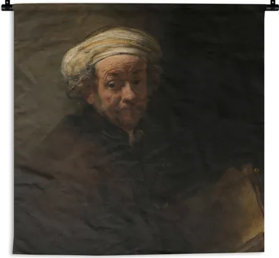 Produktbild von MuchoWow® Wandteppich Wandbehang Selbstbildnis als Apostel Paulus - Gemälde von Rembrandt van Rijn 150x150 cm Tapisserie Dekoration Wandtuch - Wohnaccessoires - Modernes