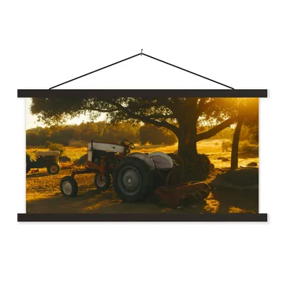 Produktbild von MuchoWow® Textilposter Traktor - Sonne - Baum - Landschaft 60x30 cm mit schwarzem Rahmen - Textilien