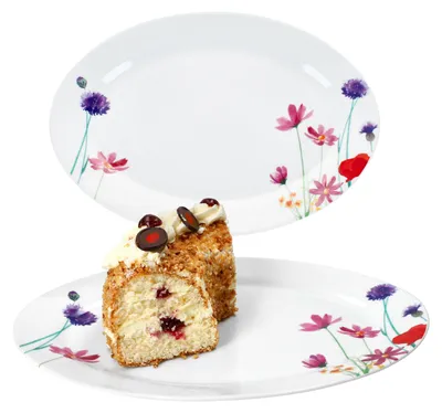 Produktbild von 2x Marie Servierplatte oval Porzellan 35,5x24,3cm Blumen Geschirr Teller
