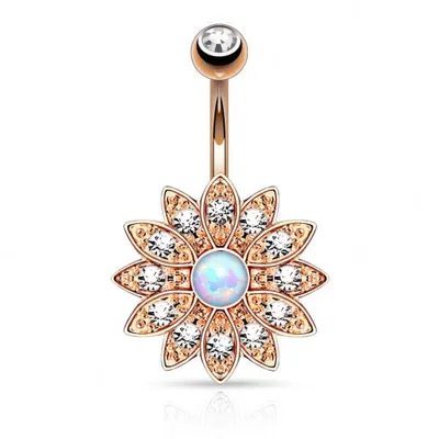 Produktbild von Taffstyle Bauchnabelpiercing Bauchnabelpiercing Top Down Blume mit Kristallen und Opal, Roségold / Clear