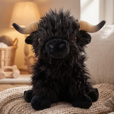 Produktbild von Highland Kuh Plüschtier 25cm Kuscheltier Weich Stofftier Kinder Mädchen Geburtstagsgeschenk - Farbe: Schwarz