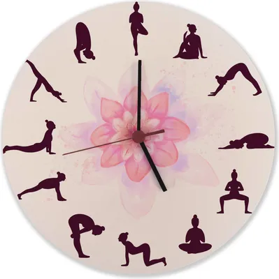 Produktbild von Yoga Wanduhr aus Alu mit verschiedenen Yogastellungen