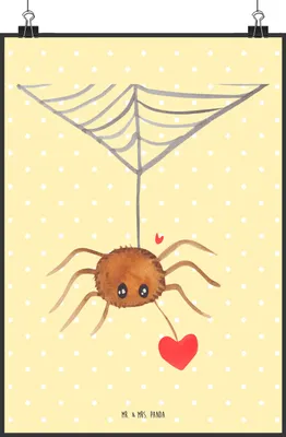 Produktbild von Mr. & Mrs. Panda Bild Spinne Agathe Liebe DIN A4 - Gelb Pastell - Geschenk, Wanddekoration, Plakat, wanddeko, drucke, Wandbild, Liebesbeweis, Verliebt, Liebesgeschenk