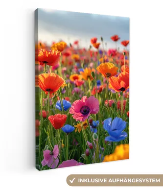 Produktbild von MuchoWow® - Leinwandbilder - Blumen - Mohnblumen - Farbenfroh - Natur, Wandbild, Wanddeko Bilder Wohnzimmer, 60x90 cm