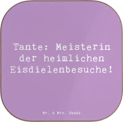 Produktbild von Mr. & Mrs. Panda Getränkeuntersetzer Spruch Tante Eisdielenmeisterin - Lavendeltraum - Geschenk, Freude, gläseruntersetzer, Untersetzer für Gläser, Dankeschön, Coaster