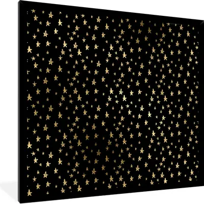 Produktbild von MuchoWow® Gerahmtes Poster Muster - Sterne - Gold 40x40 cm - Poster mit Schwarzem Bilderrahmen Wandposter Rahmen Foto Bilder - Mit Rahmen - Wanddekoration Schlafzimmer