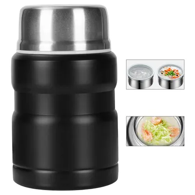 Produktbild von Lunchbox,500mL Thermo Lebensmittelbox, Edelstahl,Tragbares,Doppellagige Isolierung, kurzzeitig,Schwarz