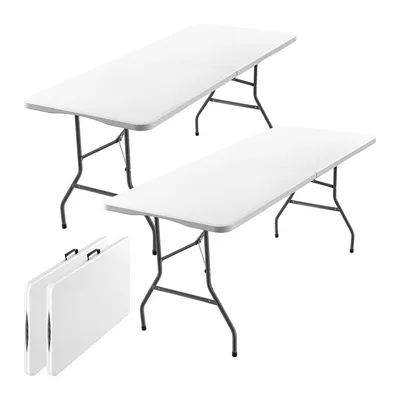 Produktbild von xDays Klapptisch Weiß – 2er Set – 180x70x73 cm – Falttisch – Campingtisch – Klappbar zum Koffer mit Tragegriff – Wetterfest – 6 bis 8 Personen