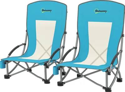 Produktbild von 2er Set Campingstühle klappbar Campingstuhl mit Getränkehalter Netzrückenlehne bis 120 kg Blau