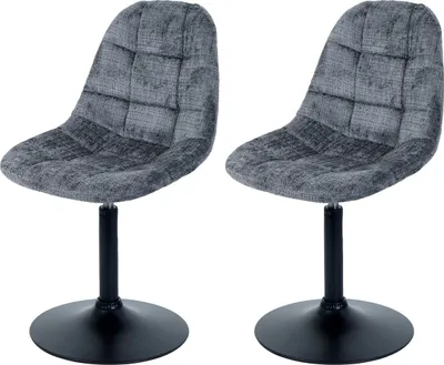 Immagine prodotto di Set di 2 sedie da sala da pranzo | A x L x P 83 x 47 x 43 cm | Altezza seduta 47 cm | Acciaio Tessuto/tessuto ciniglia | Grigio scuro | Sedia da cucina Sedia Sedia girevole