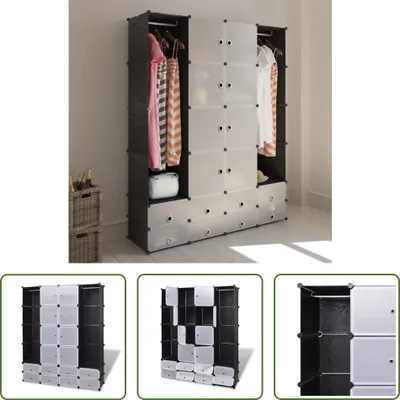 Immagine prodotto di The Living Store Armadio modulare a 18 scomparti bianco/nero 37x146x180,5 cm