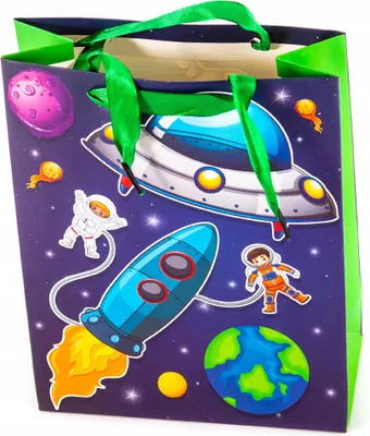 Produktbild von Geschenktüte Weltraum Motiv - Kosmos Geschenkverpackung für Kinder - 18x24x8cm Astronaut