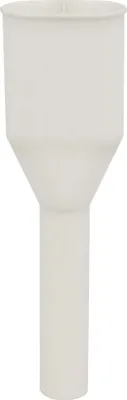 A white plastic funnel with a wide top and a narrow bottom.