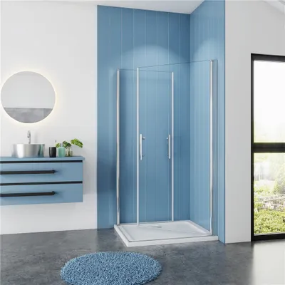 Produktbild von eckdusche 76x76x195cm Duschkabine mit Duschtasse 6mm ESG NANO Glas Pendeltür Eckeinstieg dusche Duschabtrennung