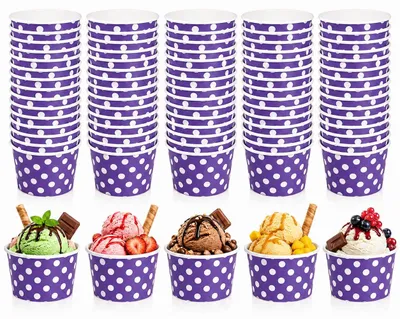 Eisschalen aus Papier, 50 Stück, 180 ml, lila, gepunktet