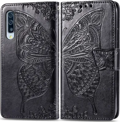 Produktbild von Mobigear Butterfly Samsung Galaxy A50 Hülle Klapphülle Geldbörse - Schwarz