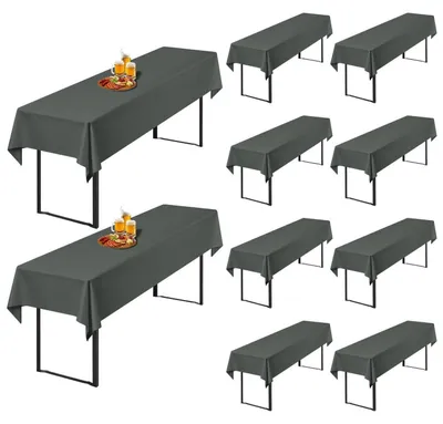 Image de Housses de table anthracite, lot de 10, en polyester, dimensions 250x100 cm, universelles pour tables de bière de 50/70 cm, lavables et occultantes
