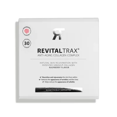 Produktbild von RevitalTrax Kollagen Pulver Himbeergeschmack – 5.000mg Verisol® Kollagen Komplex – Nahrungsergänzungsmittel für Haut, Haare und Nägel, 30 Beutel