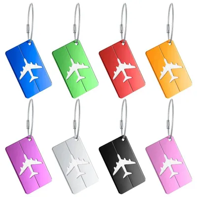 Productafbeelding van 8 metalen bagagelabels, waterdicht, met adresplaatje, 7,5 x 4,4 cm, in 8 verschillende kleuren