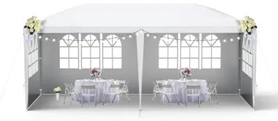 Obrázok produktu pre QEENTOE záhradný pavilón 3x6 m, biela, vodotesné polyetylénové stanov s 6 bočnými stenami, dverami so zipsom, párty stan pre záhradné udalosti