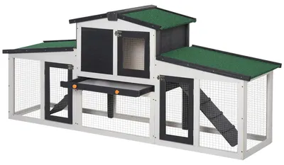 Image de Pawhut PawHut clapier à lapins - 2 étages - Blanc - 204L x 45W x 80H cm