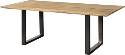 Image de MASSIVMOEBEL24 | Table à manger en bois de manguier 180x90x76 naturel laqué /Epoxy noir, pieds en U anthracite brillant EPOXY