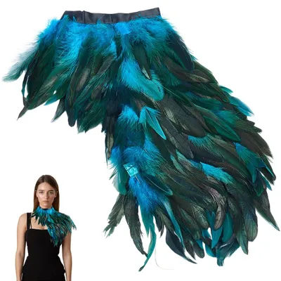 Productafbeelding van Gothische verenmantel - Zwarte verensjaal voor Halloween en cosplay - AJEW-WH20067-017A-EU16