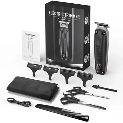 Image de Kit de coupe-cheveux professionnel - Tondeuse sans fil - Rechargeable via USB-C - 3 à 4 peignes de différentes tailles (0,5 à 20 mm) - Lames en acier inoxydable - Noir