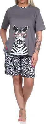 Produktbild von Süsser Damen Shorty Pyjama kurzarm Schlafanzug mit Tiermotiv - auch in Übergrössen ; grau , 44