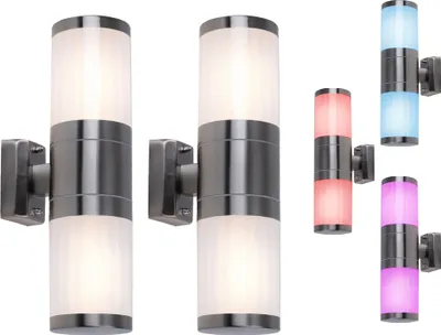 Produktbild von 2er Set RGB LED Up & Down Wandlampen, Edelstahl, H 38cm