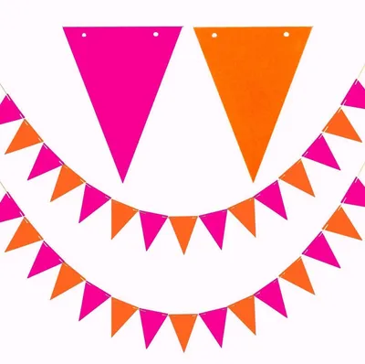 Image de Guirlande de fanions roses et orange, 10 mètres, en papier, avec 30 fanions
