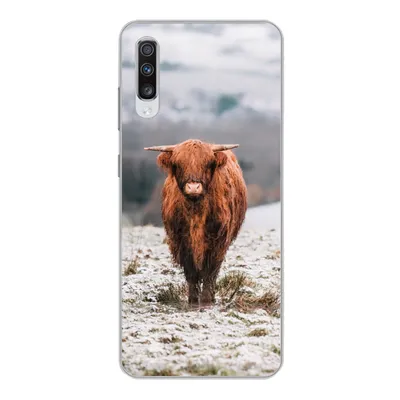 Produktbild von MuchoWow® Handyhülle Schutzhülle Hülle für Samsung Galaxy A70 Schottischer Highlander - Schnee - Berg Silikon Softcase Handy Hülle - Schutzhaube