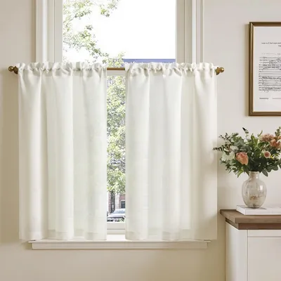 Vitrage-Set 2er-Pack 90x65 cm Weiß Leinenoptik