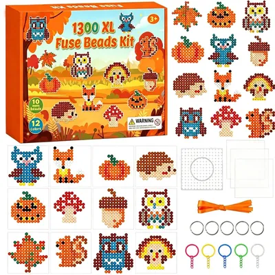 Productafbeelding van 1300 strikparels, groot formaat, herfstthema, knutselset voor kinderen, herfstfiguren