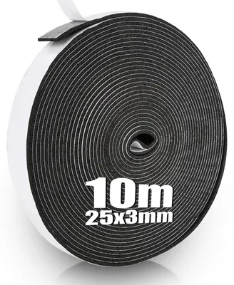 Image de Bande d'étanchéité en mousse, 25 mm x 3 mm x 10 m, ruban isolant adhésif, pour fenêtres et portes