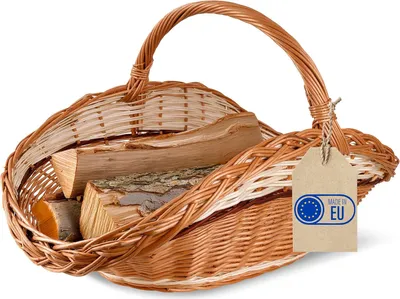 Obrázok produktu pre Creative Home Pletený košík na skladovanie dreva s rukoväťou a dvoma popruhmi | Veľký ľahký oválny 67 x 41 x 43 cm | Ručne tkaný