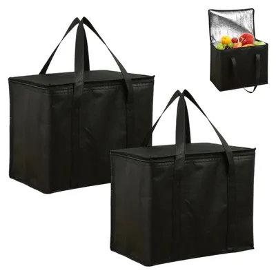 Zdjęcie produktu dla Torba termiczna, 2 sztuki, składana, wielokrotnego użytku, z uchwytami, 30x25x25 cm, czarna