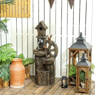 Image de Maisonnette pour oiseaux - Fontaine de jardin - Éclairage LED - Décoration de jardin décorative - Pour l'extérieur - Multicolore