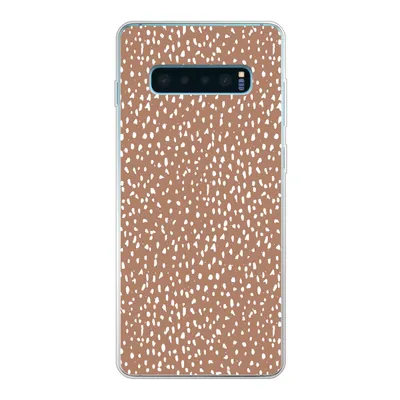 Produktbild von MuchoWow® Handyhülle Schutzhülle Hülle für Samsung Galaxy S10 Plus Polka dots - Weiß - Braun Silikon Softcase Handy Hülle - Schutzhülle