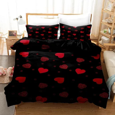 Produktbild von Bettwäsche Set 220x240 cm Rot Herz Mikrofaser 1 Bettbezug 2 Kissenbezüge